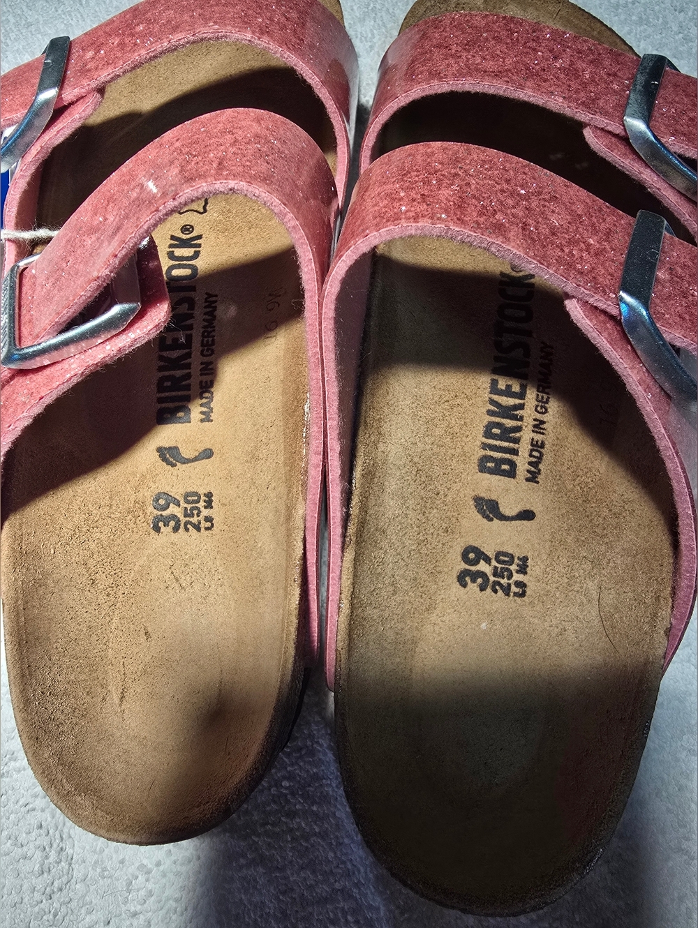 Birkenstock Sparkle Pink Two-Strap Arizona Sandals - Picture 2 of 5